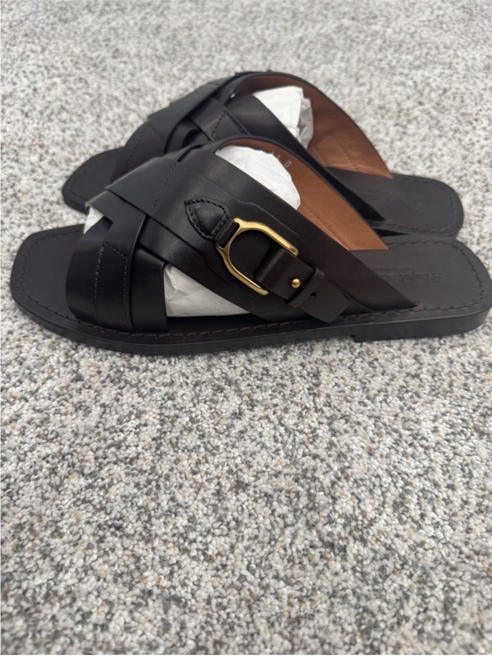 Ralph Lauren Purple Label Stirrup Burnished Dark Brown Leather Sandals Sz 10 - Picture 2 of 14